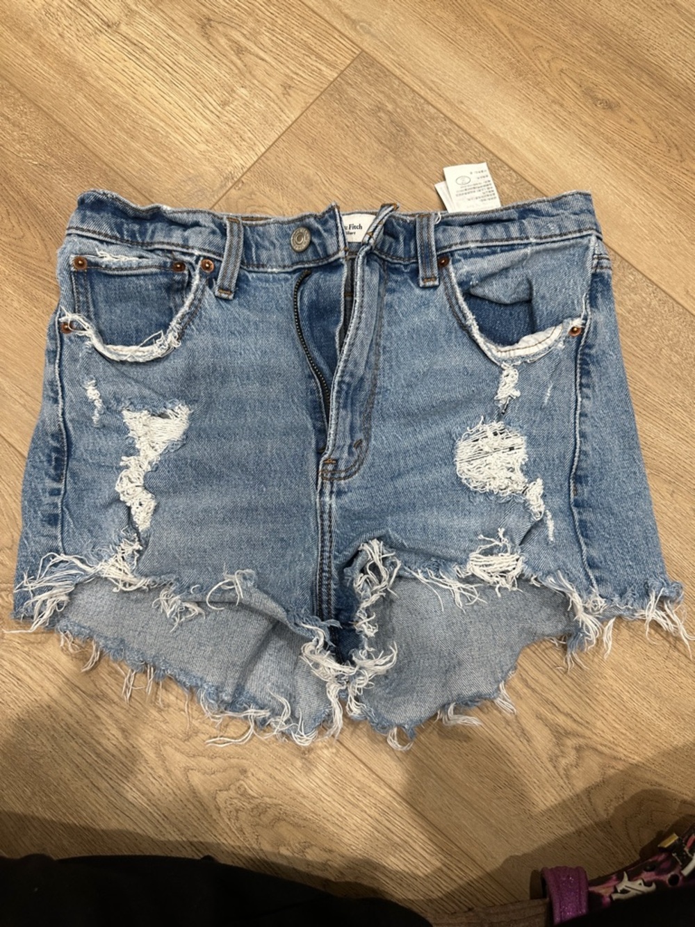 Abercrombie & Fitch Distressed Light Blue Denim Shorts